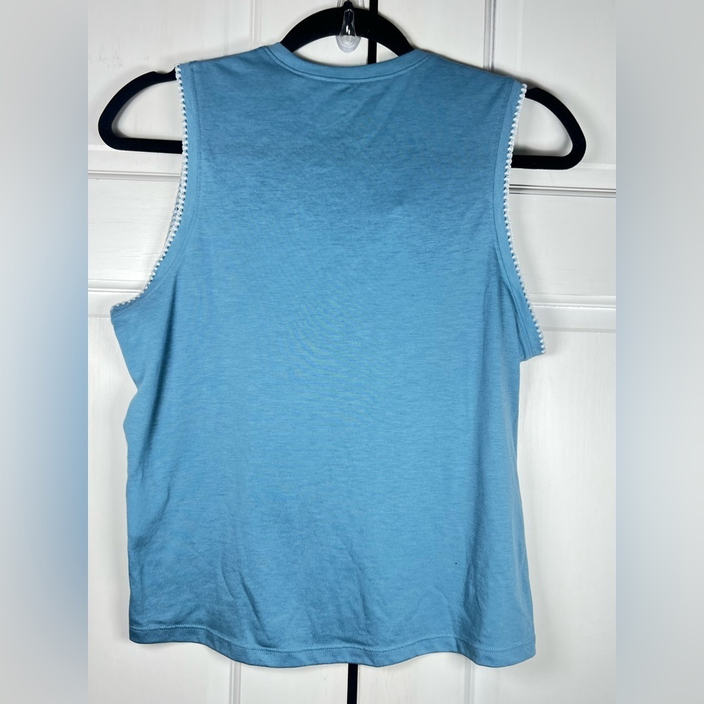 Nike Dri-FIT blue teal top crew neck with white crochet trim along armholes Sz M - Picture 4 of 7